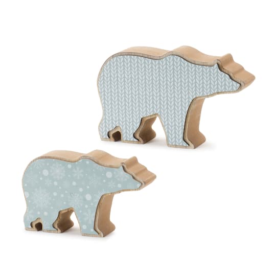 Wood Polar Bear Decor Set, 3" & 3.75" By Melrose in Blue | Michaels®
